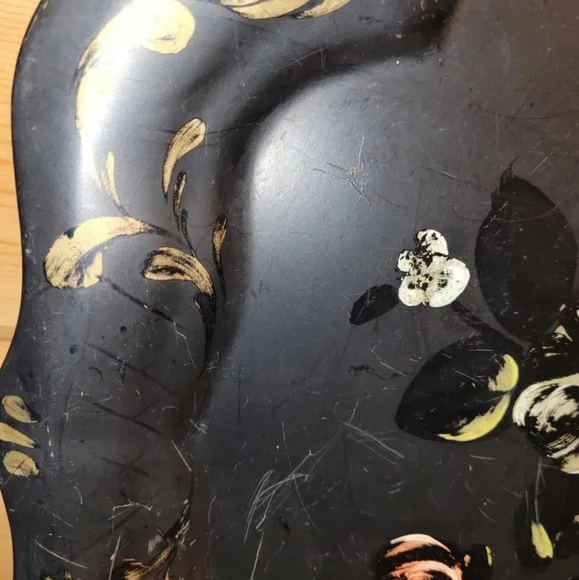 Vintage 1950 Metal Serving Tray Toleware Hand Painted Pink Roses Shabby Chic - Picture 6 of 12